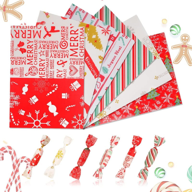 YBB 600 Pcs Christmas Candy Wrappers for Caramel, Greaseproof Candy Wax Twisting Papers Wrappers for Christmas Party Goodies Candy Chocolate Sweets - Image 1